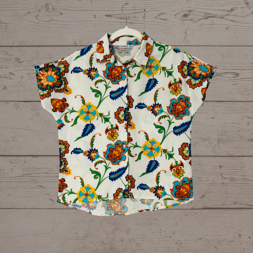 Beige Linen Floral Shirt