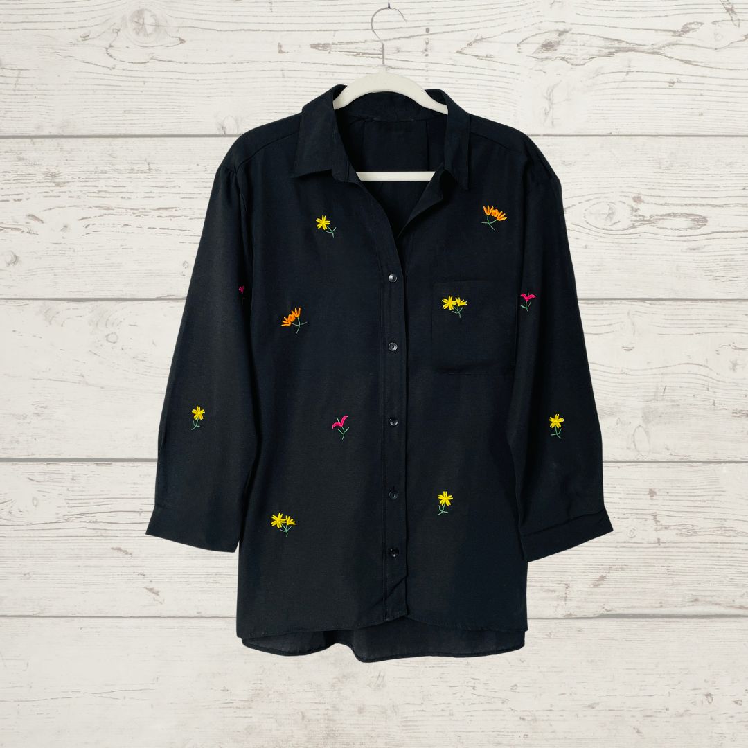 Floral Embroidery Cotton Shirt