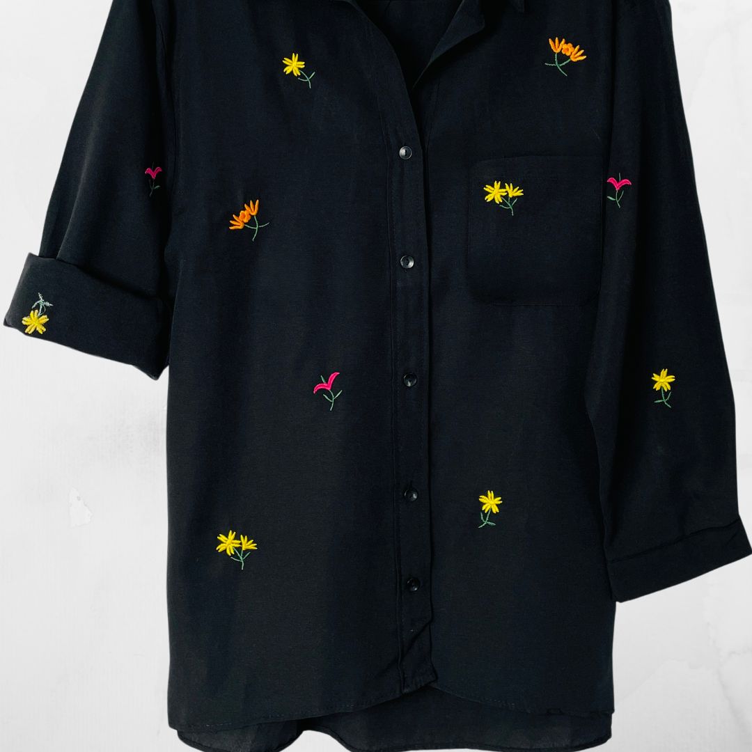 Black Floral Embroidered Shirt - San Marino