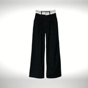 Fold-Over Waistband - Stripe Pleated Pants
