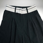 Fold-Over Waistband - Stripe Pleated Pants