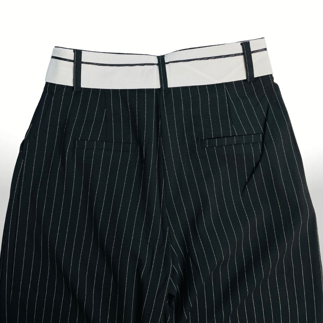 Fold-Over Waistband - Stripe Pleated Pants