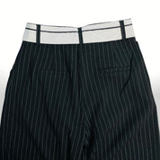 Fold-Over Waistband - Stripe Pleated Pants