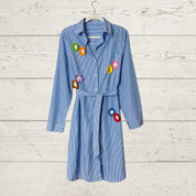 Striped Self-Tie Poplin Shirt Dress - Crochet Appliqués