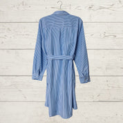 Striped Self-Tie Poplin Shirt Dress - Crochet Appliqués