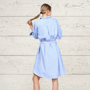 Striped Self-Tie Poplin Shirt Dress - Crochet Appliqués