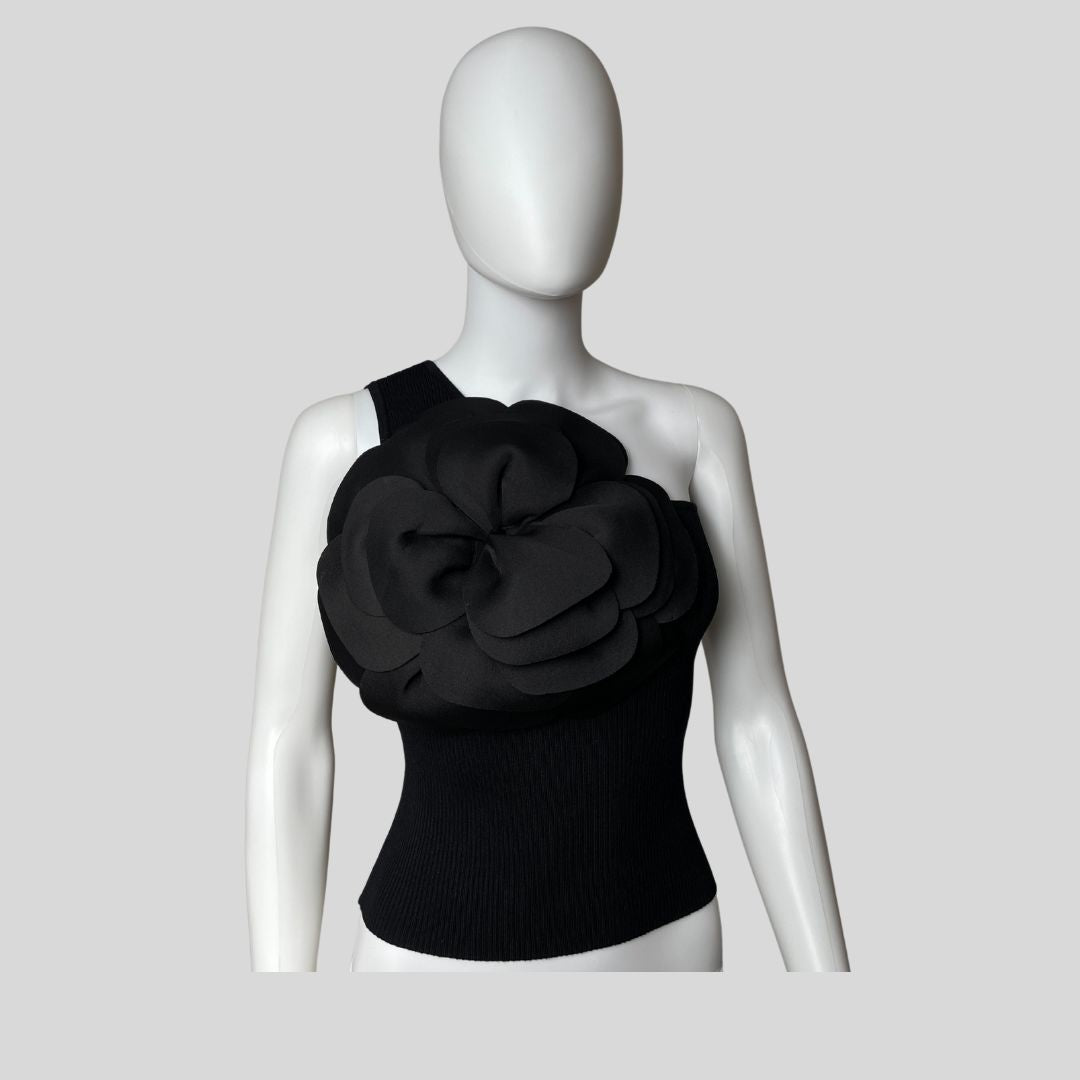 Flower Appliqué One Shoulder Top