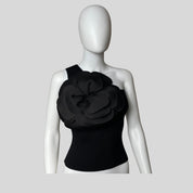 Flower Appliqué One Shoulder Top