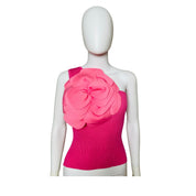 Flower Appliqué One Shoulder Top