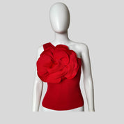Flower Appliqué One Shoulder Top
