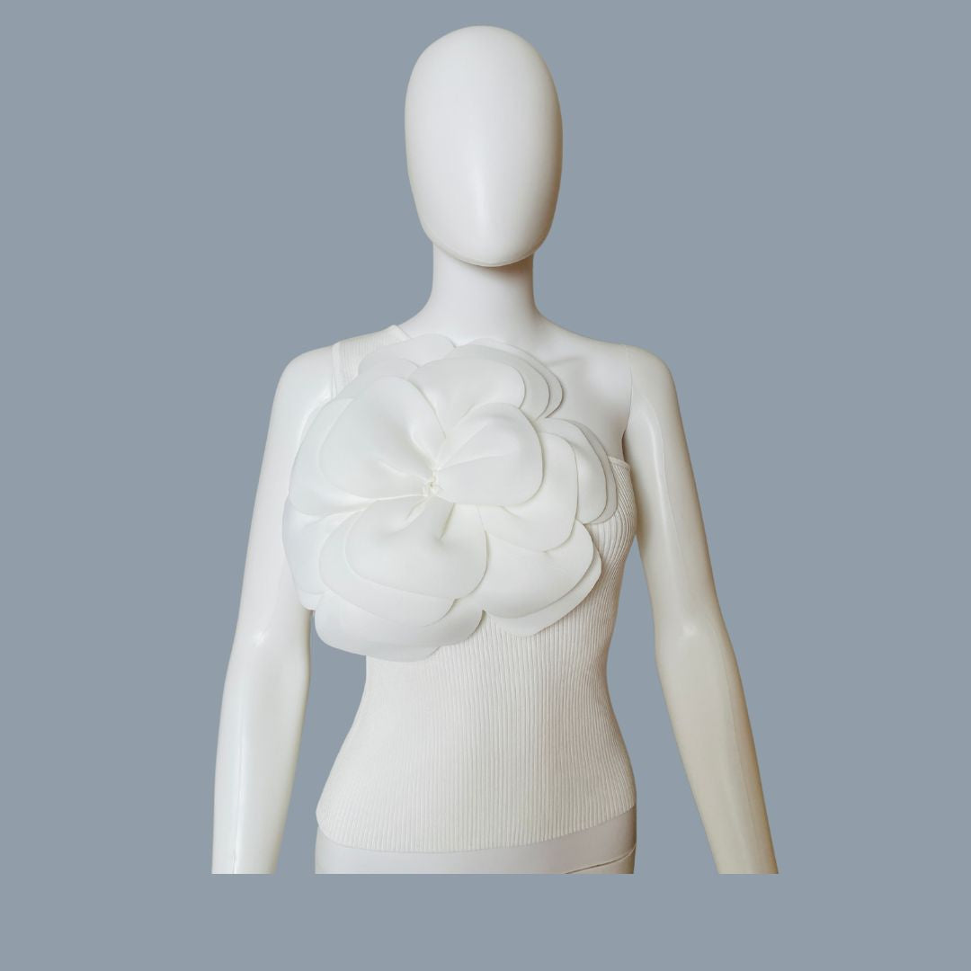 Flower Appliqué One Shoulder Top