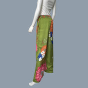 Satin Elastic Waist Pants Flower Print