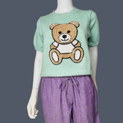 Knit Top with Bear Appliques Design