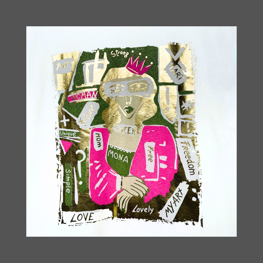 Laminated Print Cotton Crew Neck Shirt