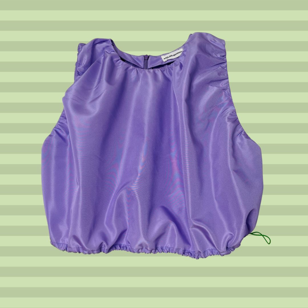 TaffetaLilacBubbleCropTop-DrawstringHem-ateliermodist
