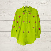 Lime Flower Embroidery Cotton Shirt