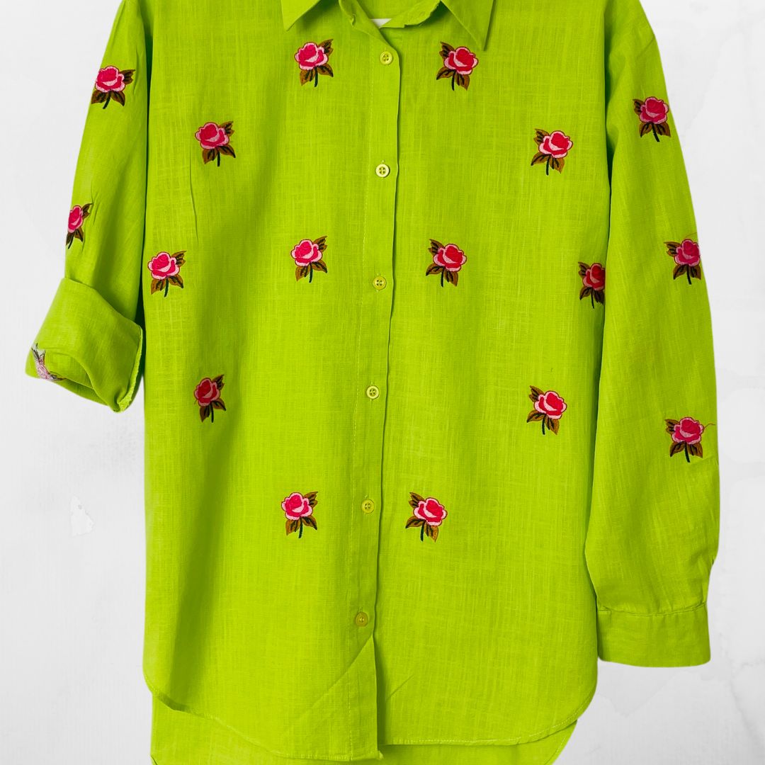 Rose Embroidery Cotton Shirt - Resort Collection
