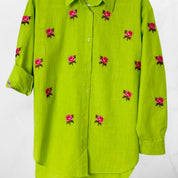 Rose Embroidery Cotton Shirt - Resort Collection