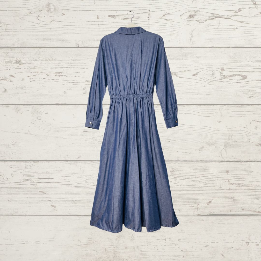 Midi Dress Zip-Up Lightweight Poplin Denim