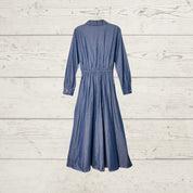 Midi Dress Zip-Up Lightweight Poplin Denim