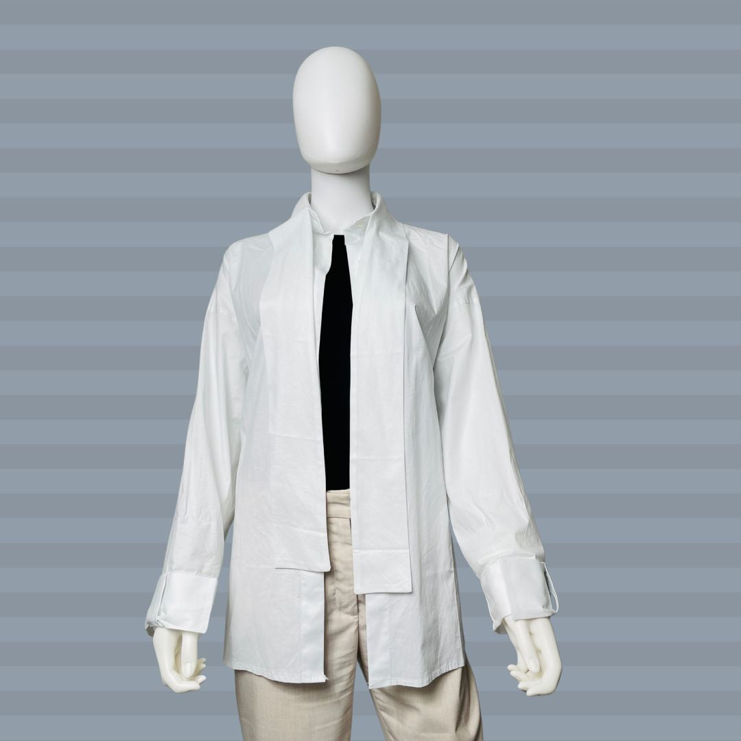 Tie Neck Poplin Stripe Shirt