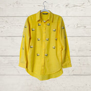 Yellow Daisy Embroidery Cotton Shirt