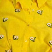 Yellow Daisy Embroidery Cotton Shirt