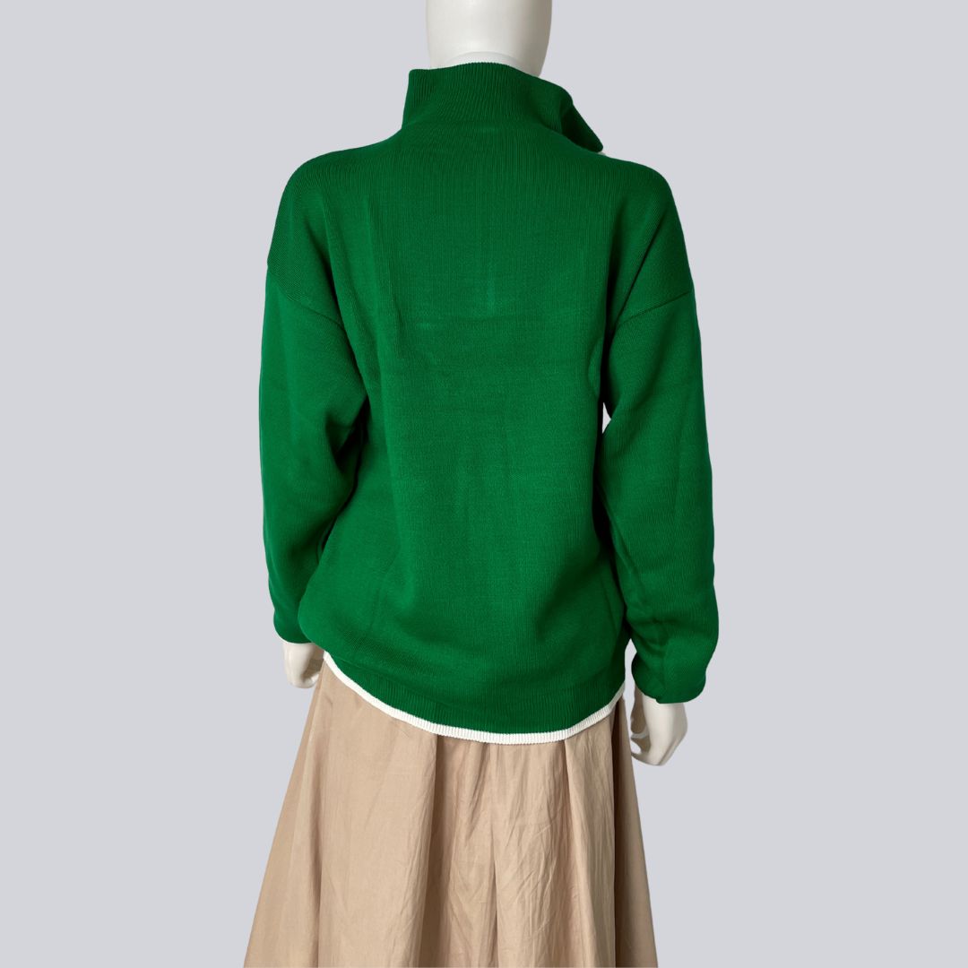 Zipped Pullover Sweater - Contrast Trim Detail